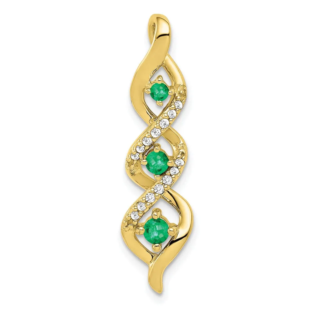 10k 3-stone Twisted Diamond and Emerald Chain Slide