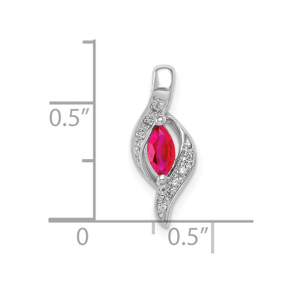 10k White Gold Diamond and Marquise .25 Ruby Pendant