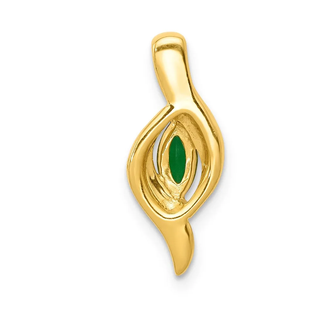 14k Diamond and Marquise Emerald Pendant
