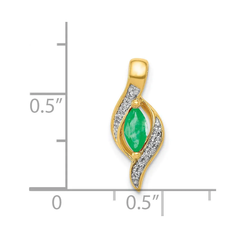 14k Diamond and Marquise Emerald Pendant