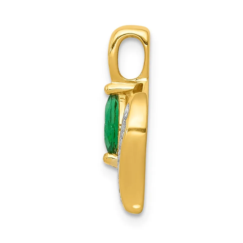 14k Diamond and Marquise Emerald Pendant