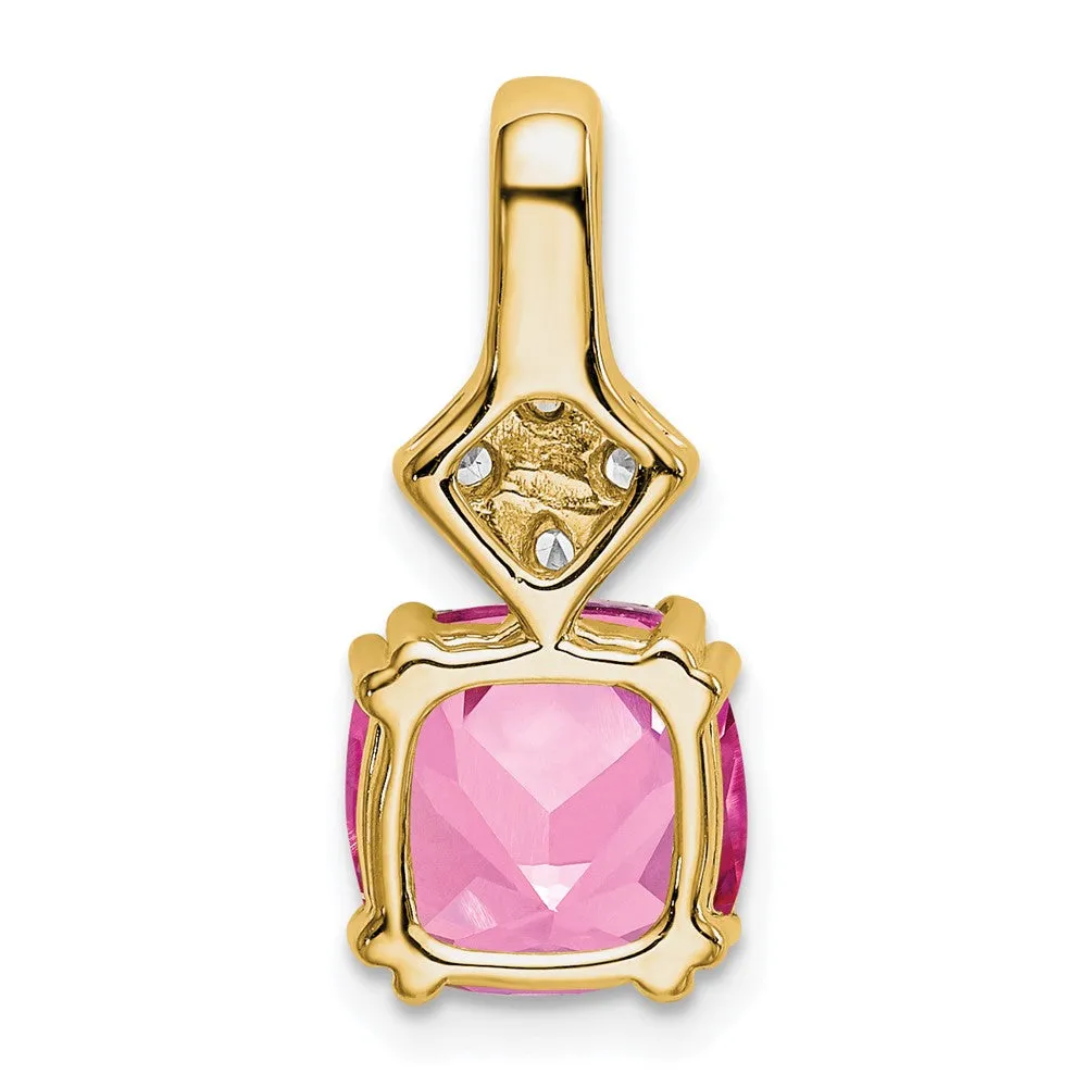 14k Lab Grown Diamond & Created Pink Sapphire Pendant