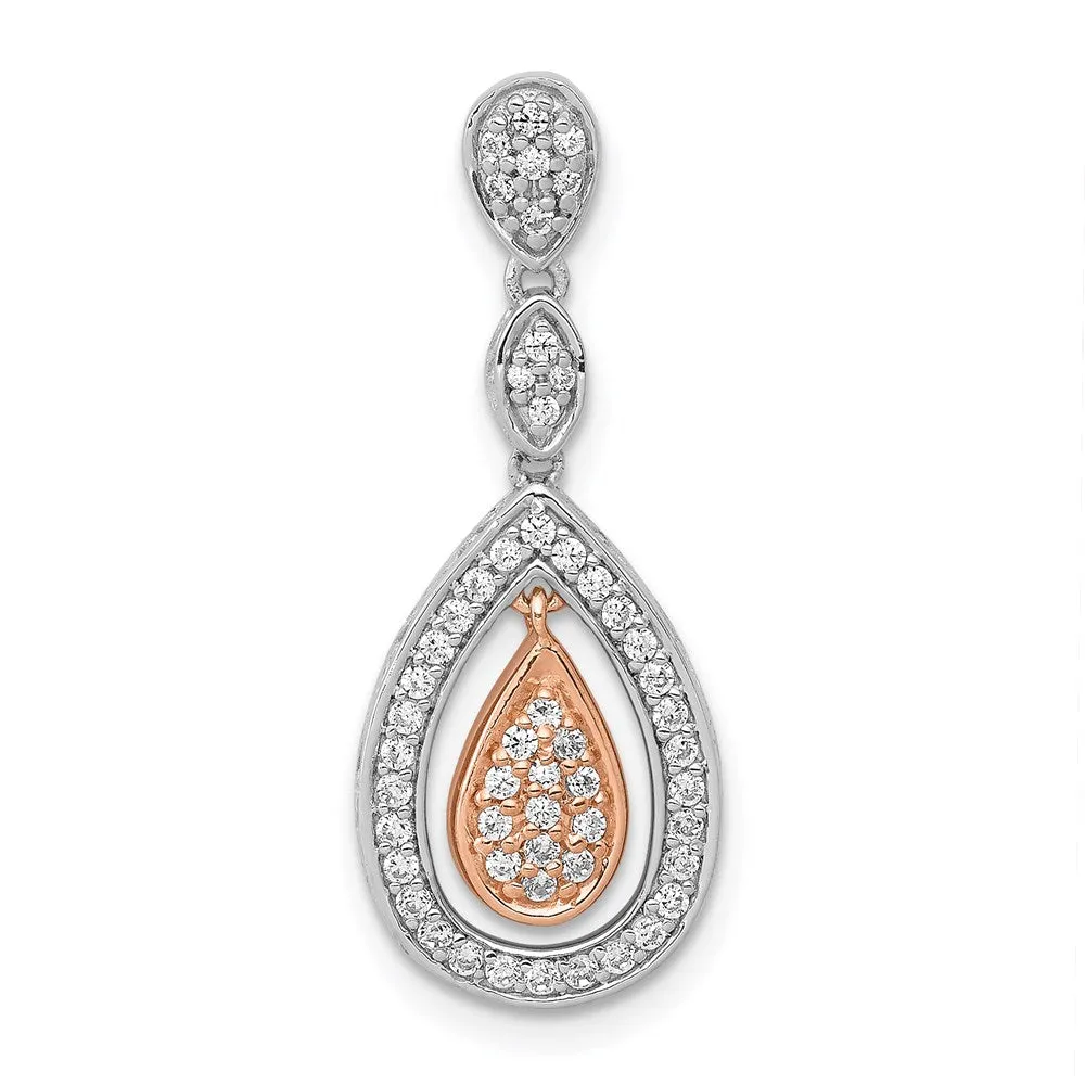 14k Rose and White Gold 1/4ct. Diamond Double Teardrop Chain Slide