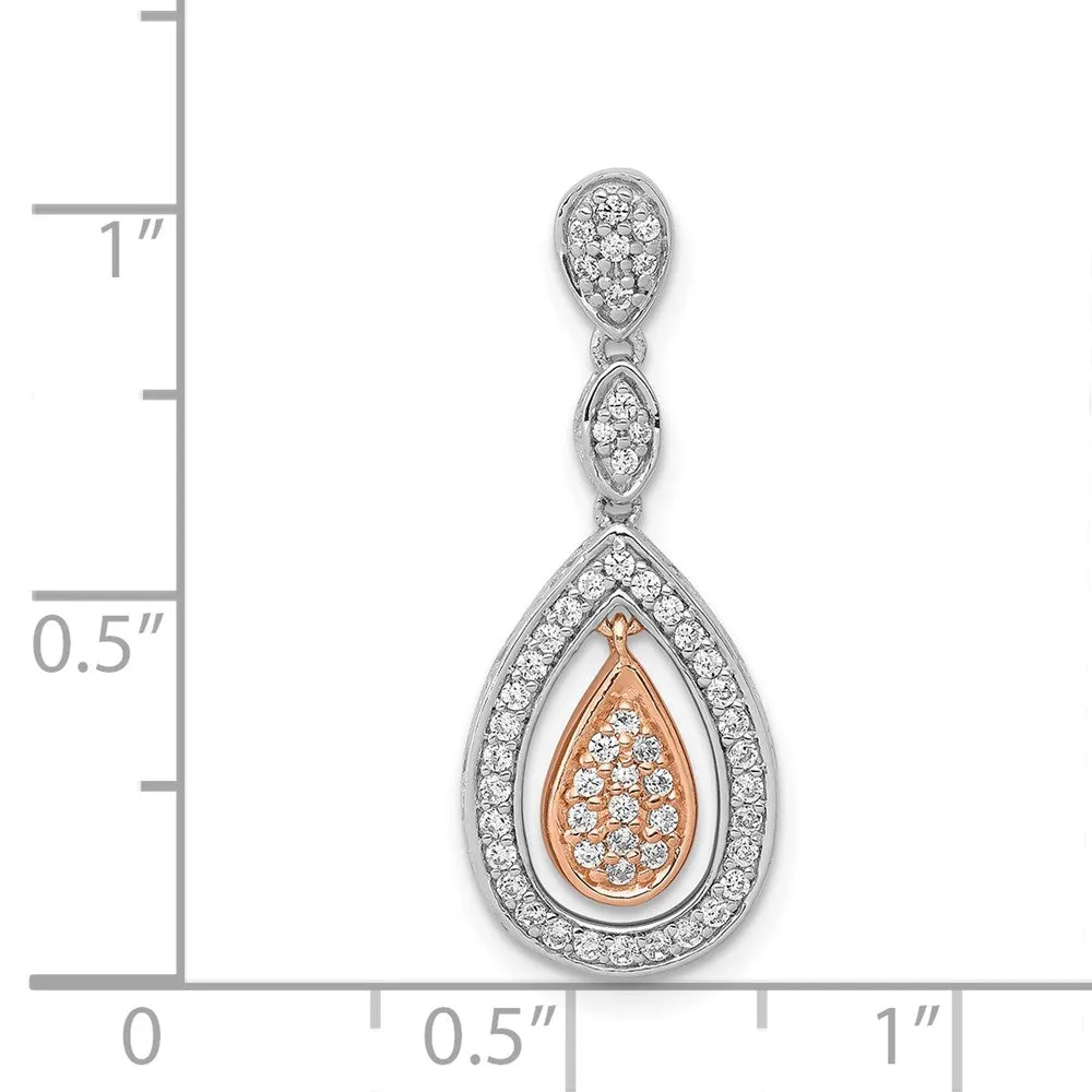 14k Rose and White Gold 1/4ct. Diamond Double Teardrop Chain Slide