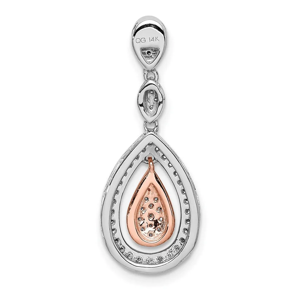 14k Rose and White Gold 1/4ct. Diamond Double Teardrop Chain Slide
