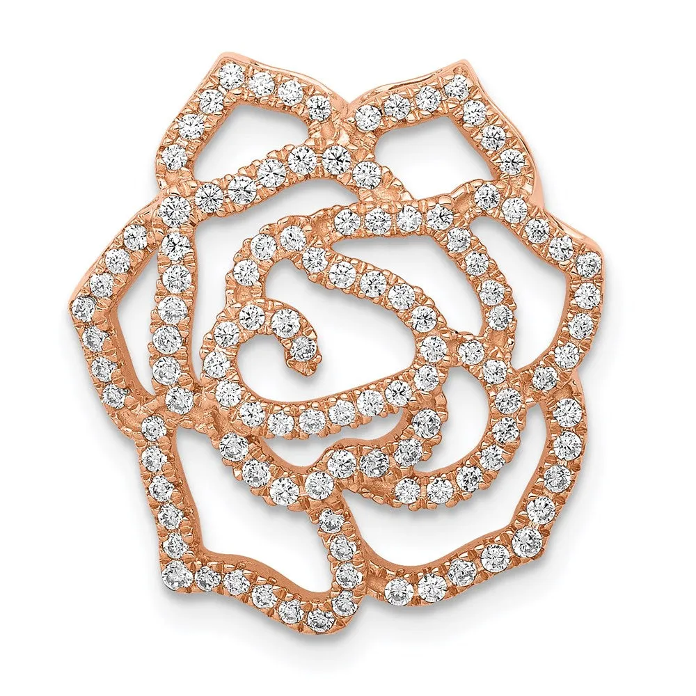14k Rose Gold Diamond Fancy Flower Chain Slide