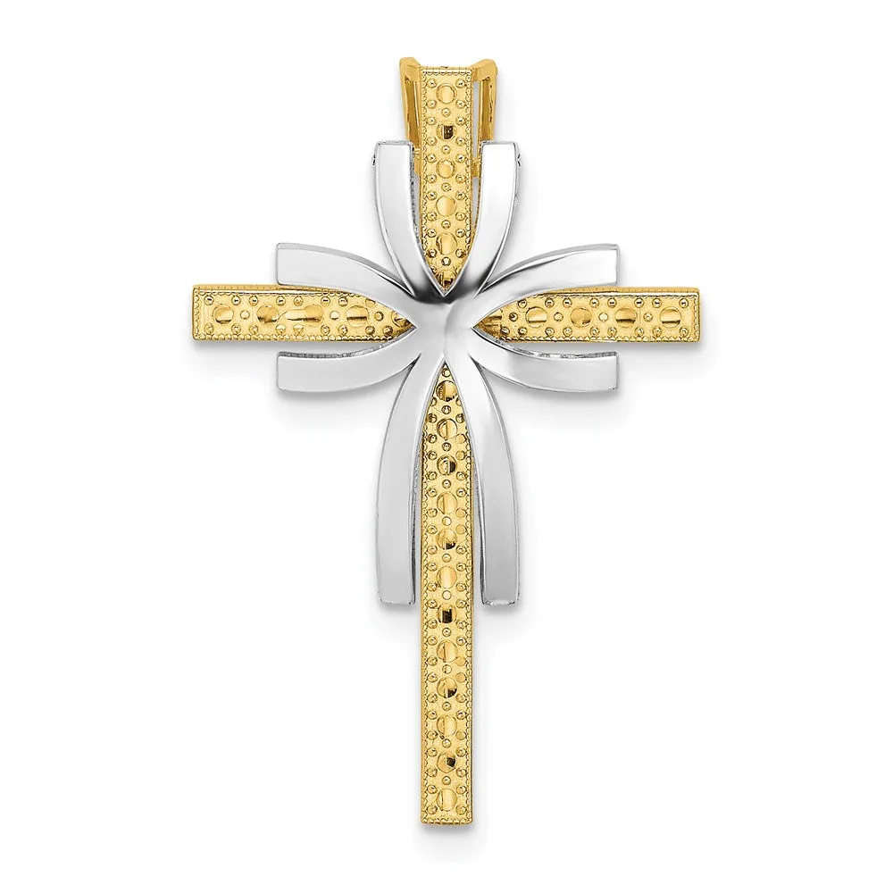 14K Two-Tone 2-D Polished and Textured Cross Chain Slide