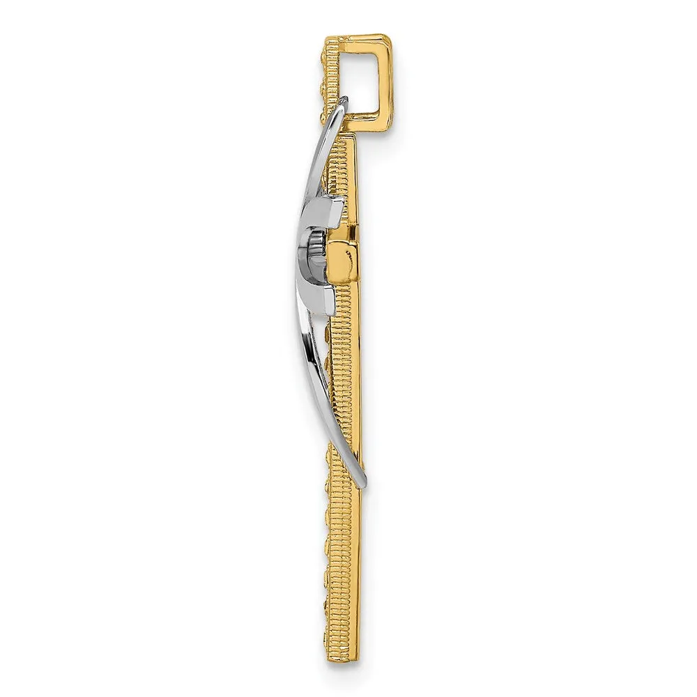 14K Two-Tone 2-D Polished and Textured Cross Chain Slide
