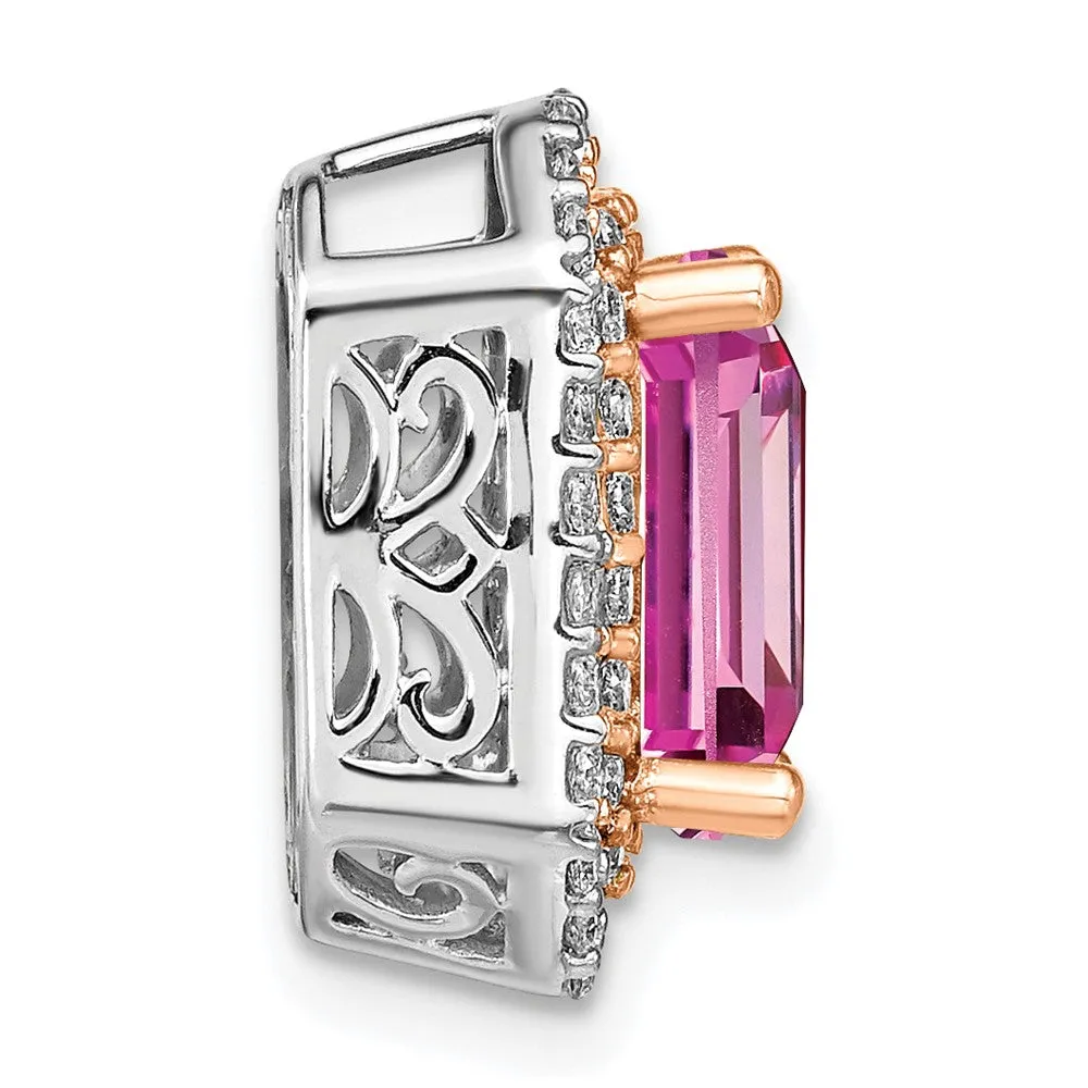 14k Two-Tone Lab Grown Diamond & Created Pink Sapphire Pendant