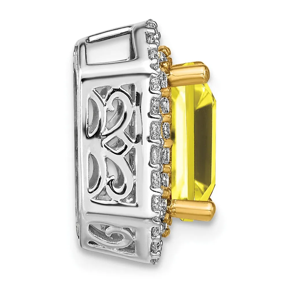 14k Two-Tone Lab Grown Diamond & Created Yellow Sapphire Pendant