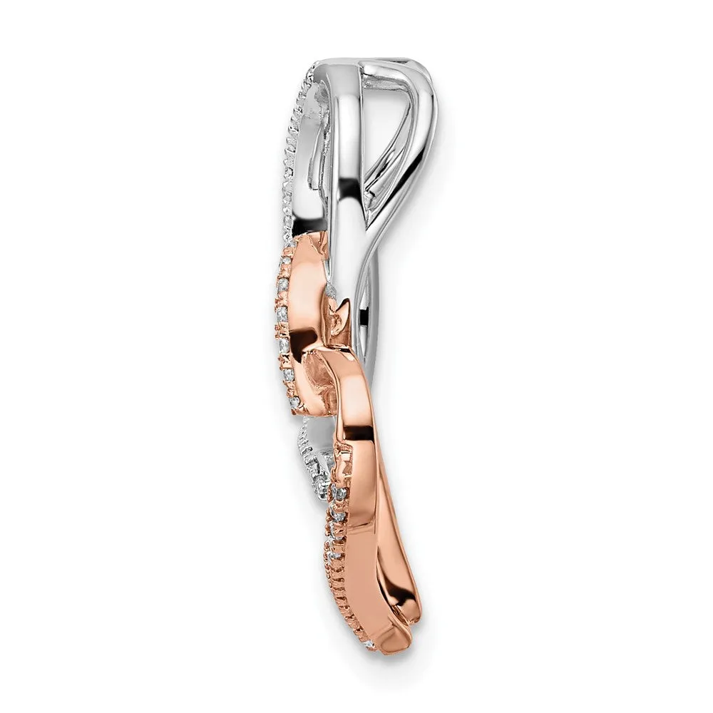 14k Two-tone White and Rose Double Heart Diamond Chain Slide