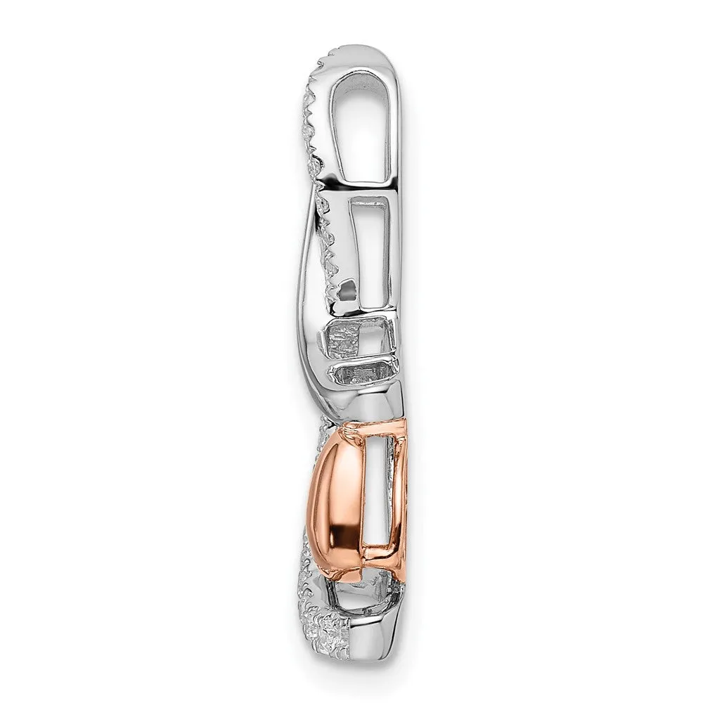 14k Two-tone White and Rose Heart Diamond Chain Slide