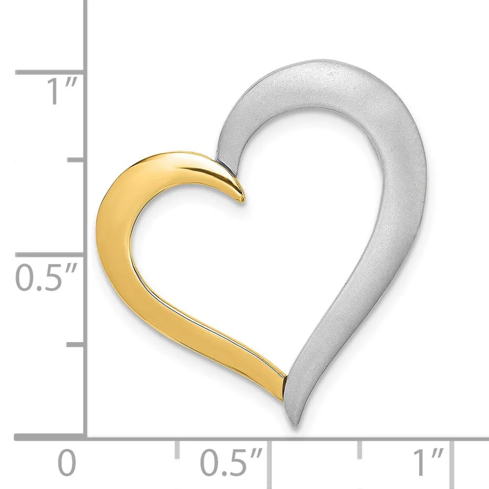 14k w/ Rhodium Textured & Polished Heart Chain Slide Charm