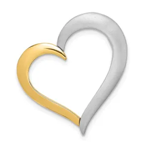 14k w/ Rhodium Textured & Polished Heart Chain Slide Charm