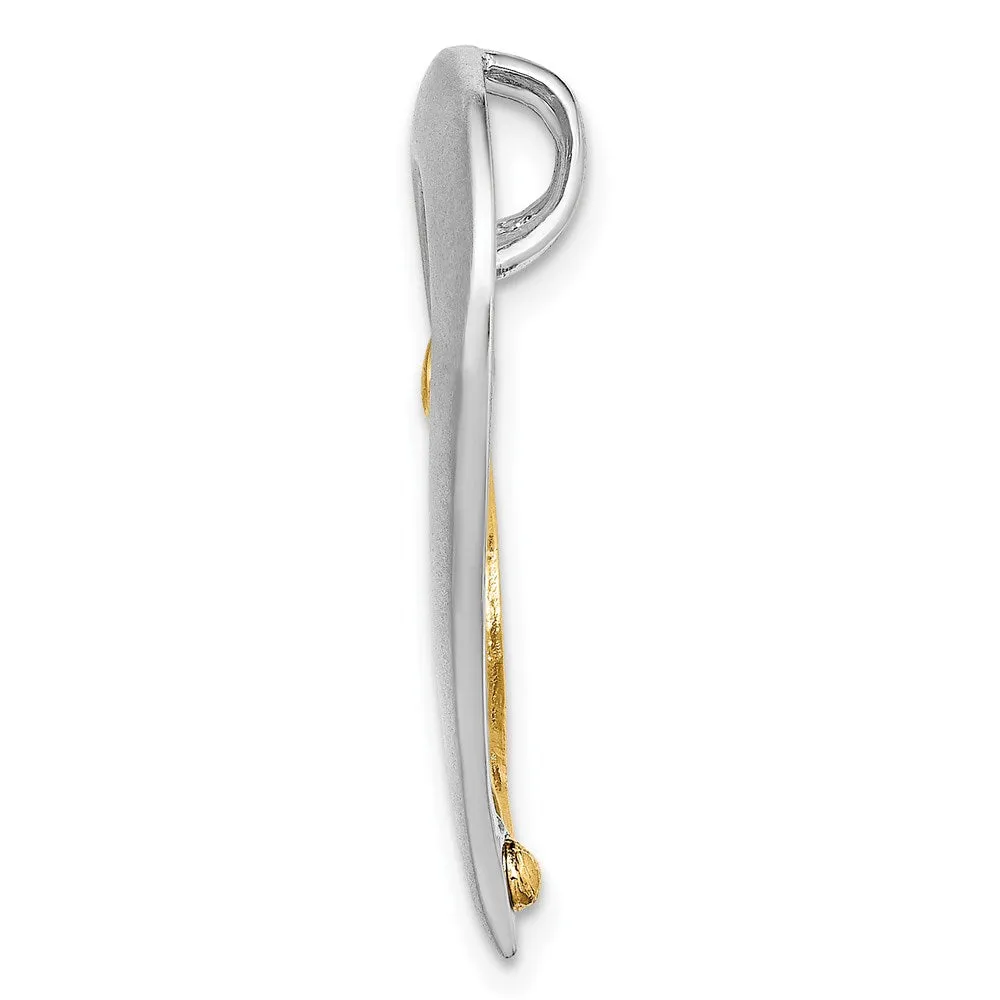 14k w/ Rhodium Textured & Polished Heart Chain Slide Charm