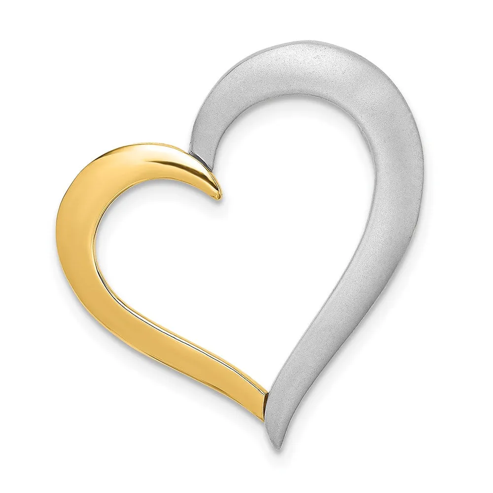 14k w/ Rhodium Textured & Polished Heart Chain Slide Charm