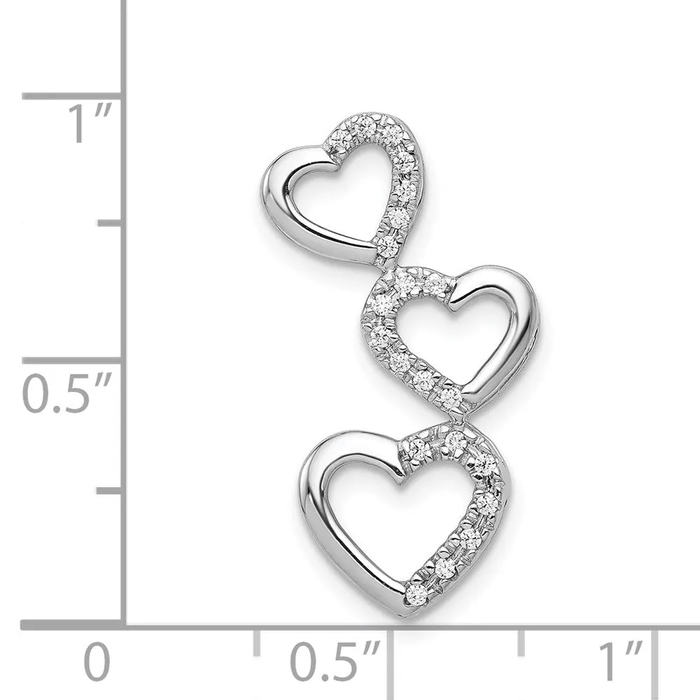 14k White Gold 1/10ct. Diamond Triple Heart Chain Slide