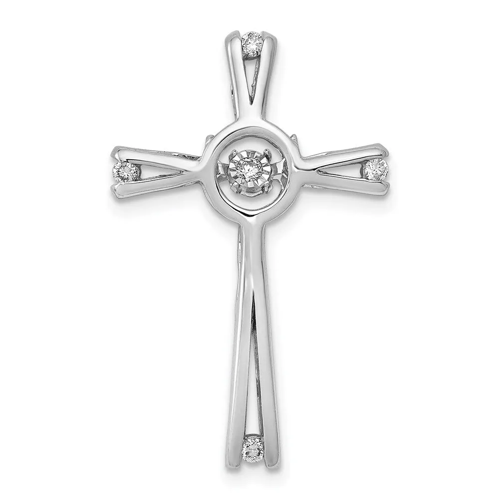 14k White Gold 1/15ct. Vibrant Moving Diamond Cross Chain Slide