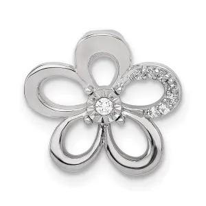 14k White Gold 1/20ct. Diamond Round Petal Flower Chain Slide