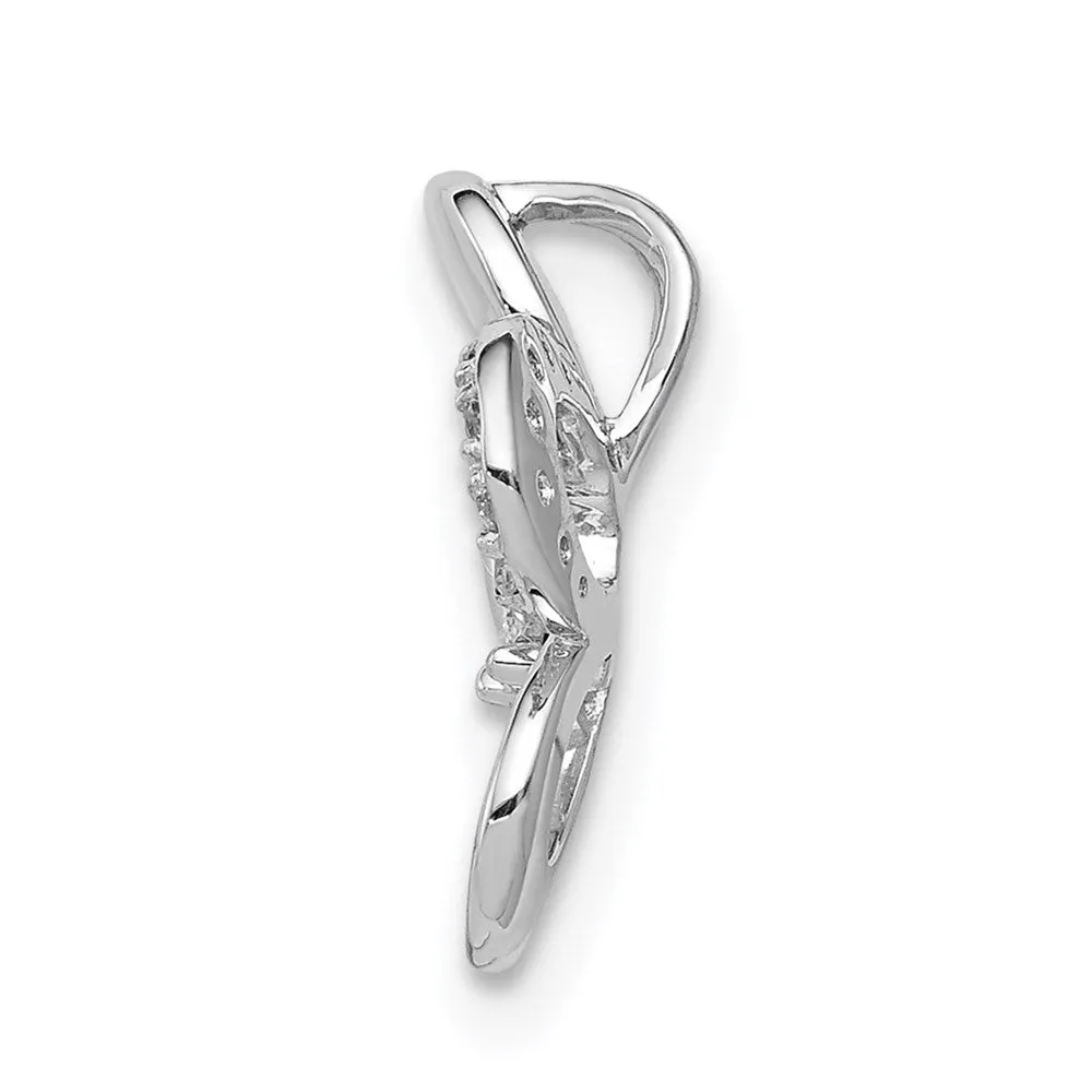14k White Gold 1/20ct. Diamond Round Petal Flower Chain Slide