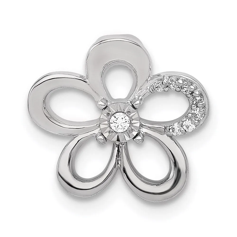 14k White Gold 1/20ct. Diamond Round Petal Flower Chain Slide
