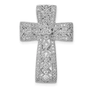 14k White Gold 1/2ct. Diamond Filigree Cross Chain Slide