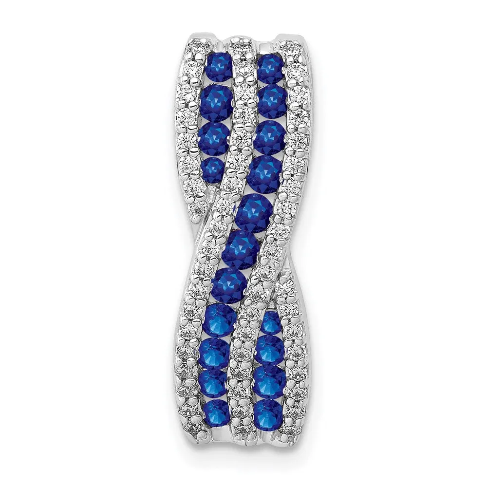 14k White Gold 1/3 ct. Diamond and Sapphire Fancy Twist Chain Slide