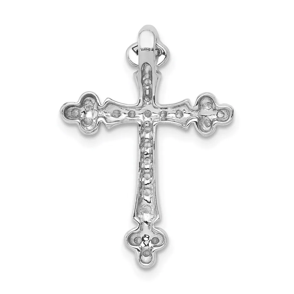 14k White Gold 1/4ct. Diamond Budded Cross Chain Slide
