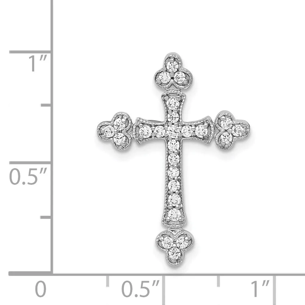 14k White Gold 1/4ct. Diamond Budded Cross Chain Slide