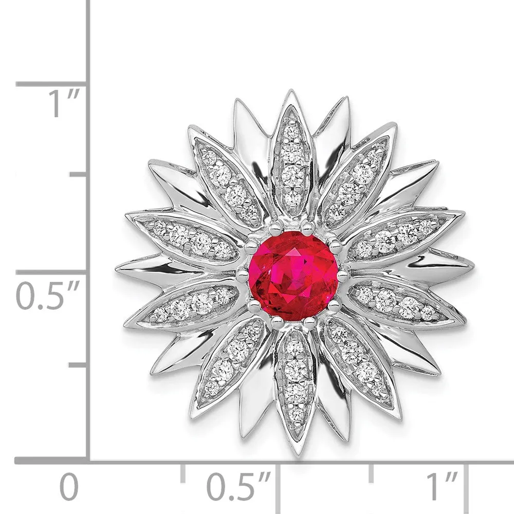 14k White Gold 3/8ct. Diamond and Ruby Flower Chain Slide