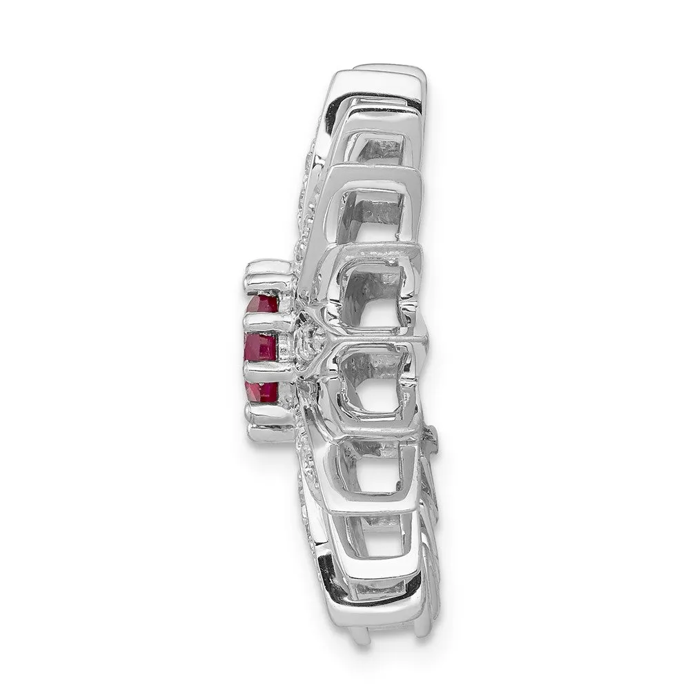 14k White Gold 3/8ct. Diamond and Ruby Flower Chain Slide