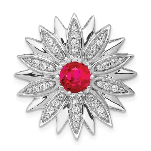 14k White Gold 3/8ct. Diamond and Ruby Flower Chain Slide