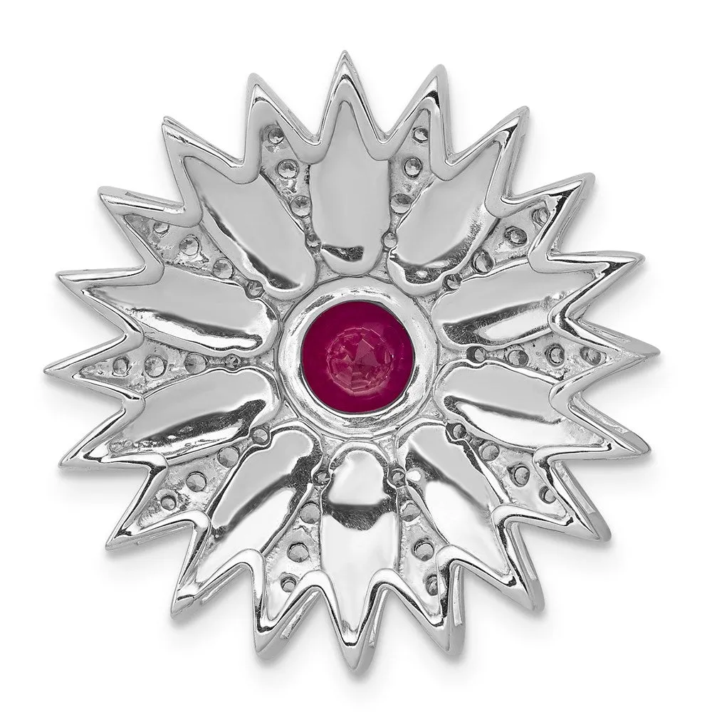 14k White Gold 3/8ct. Diamond and Ruby Flower Chain Slide