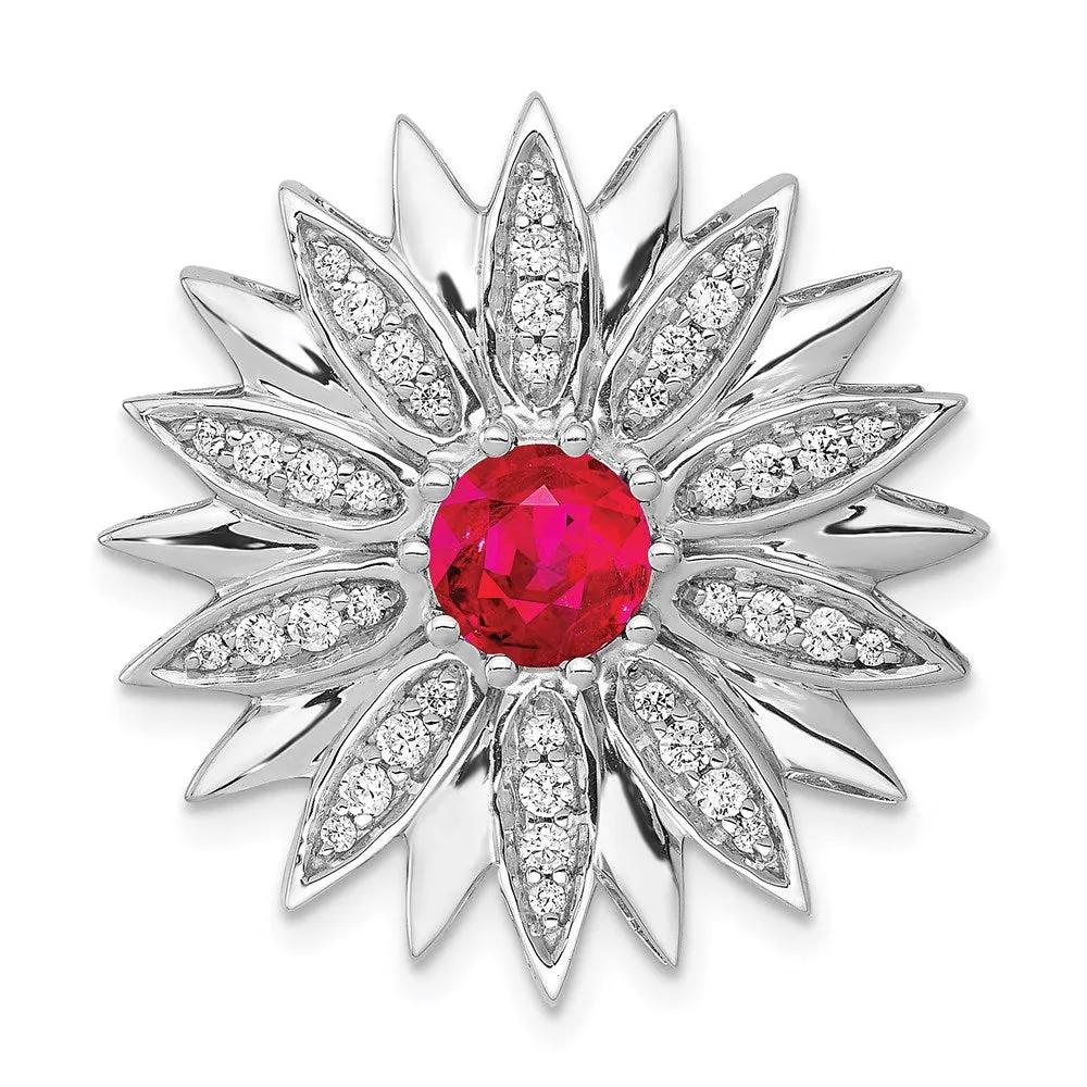 14k White Gold 3/8ct. Diamond and Ruby Flower Chain Slide