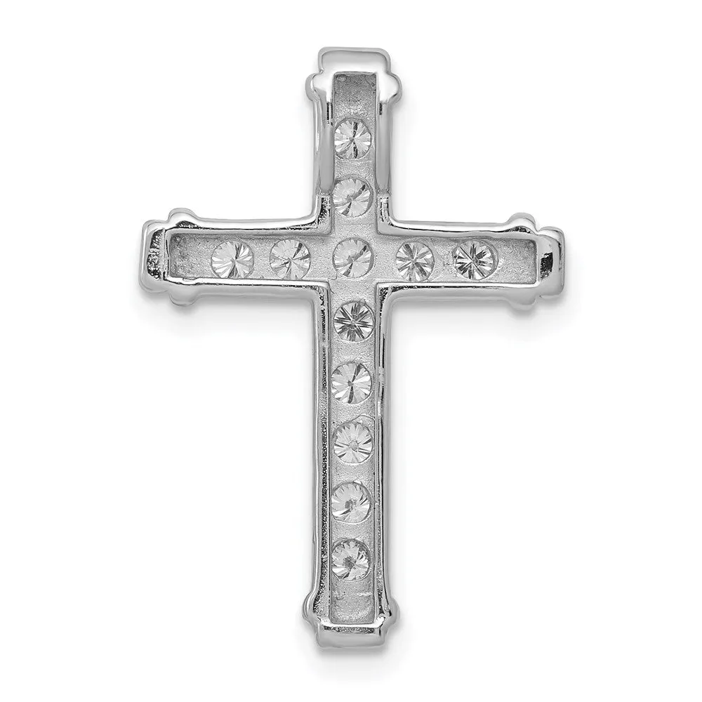 14k White Gold AA 3/8ct. Diamond Latin Cross Chain Slide