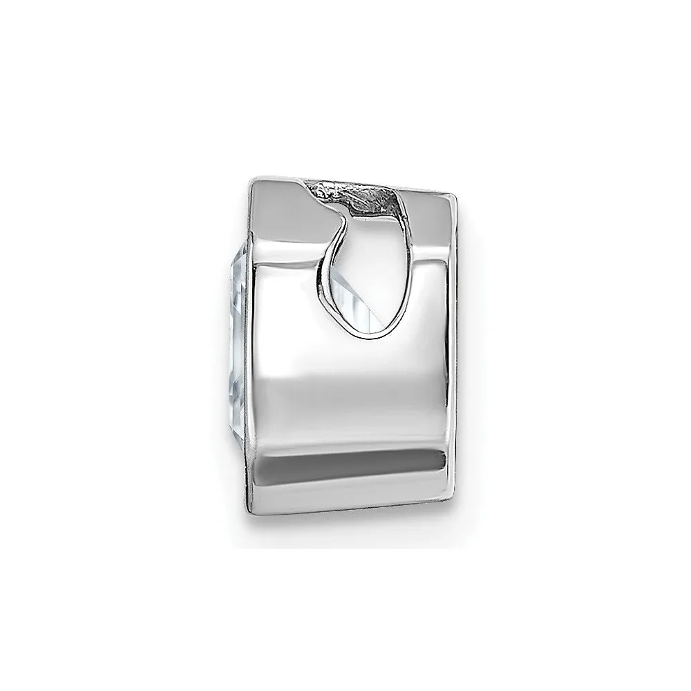 14k White Gold Asscher Bezel D E F Pure Light Moissanite Chain Slide