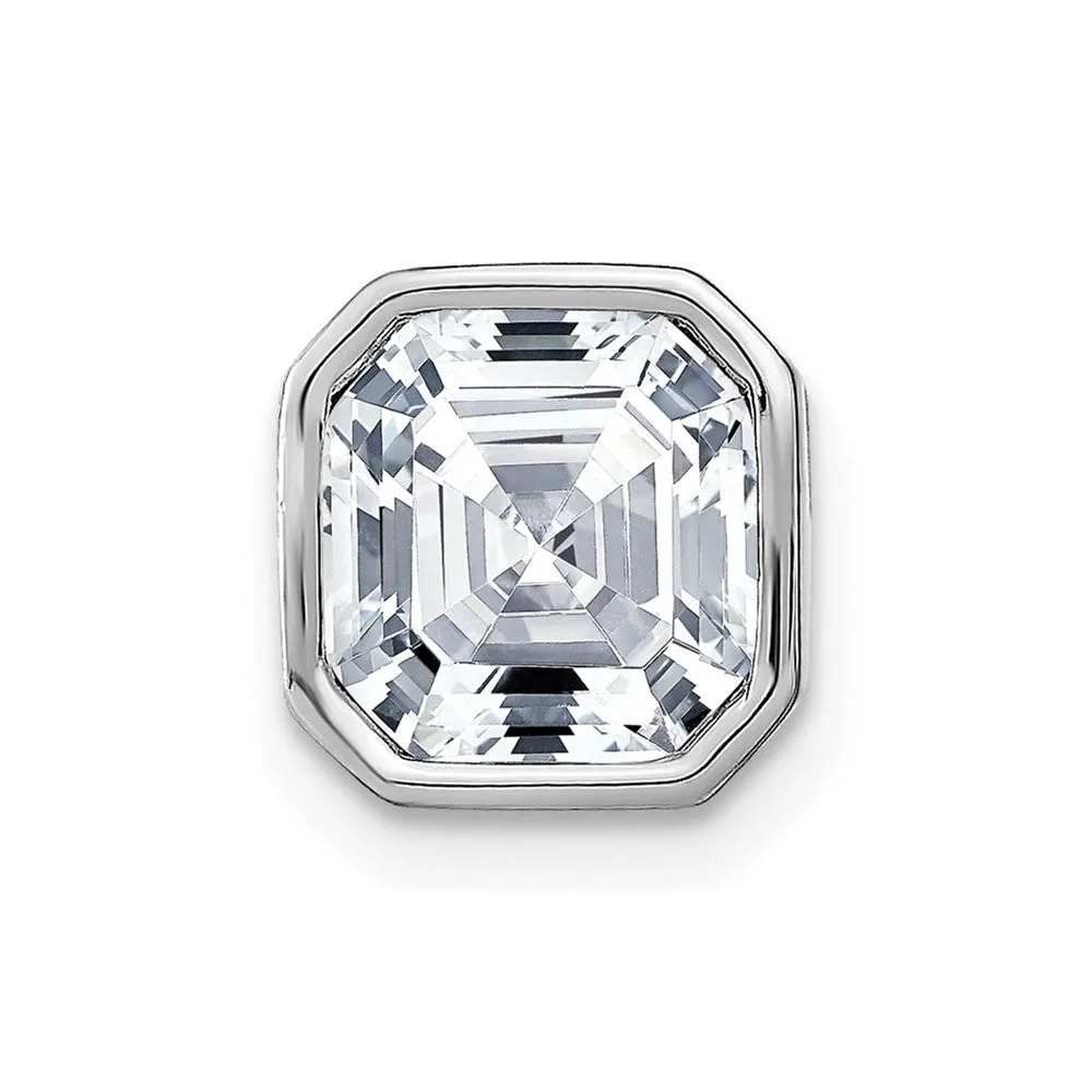 14k White Gold Asscher Bezel D E F Pure Light Moissanite Chain Slide
