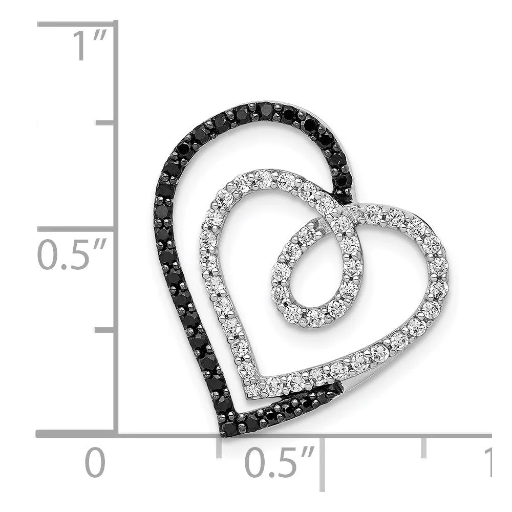 14k White Gold Black and White Diamond Entwined Heart Chain Slide