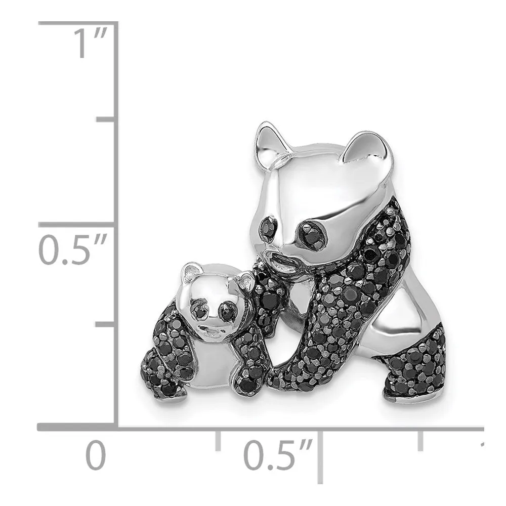 14k White Gold Black Diamond Pandas Chain Slide