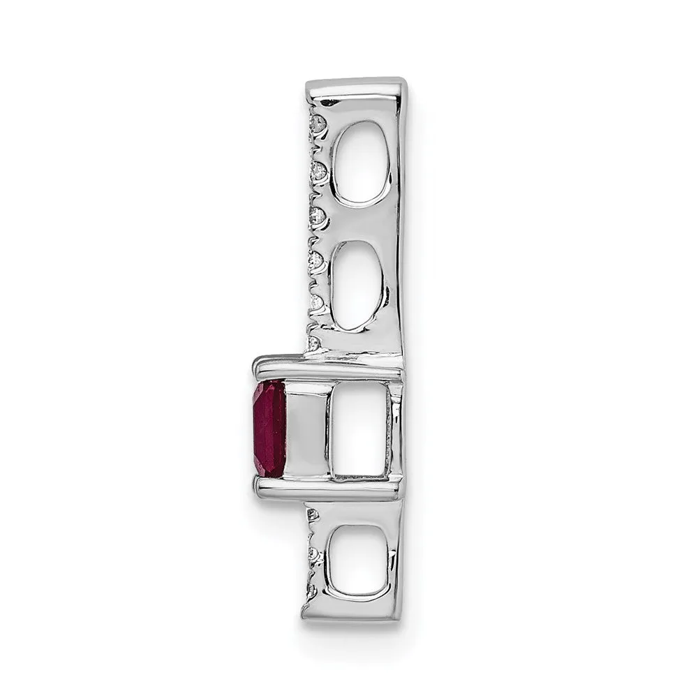 14k White Gold Diamond and .24 Ruby Fancy Chain Slide