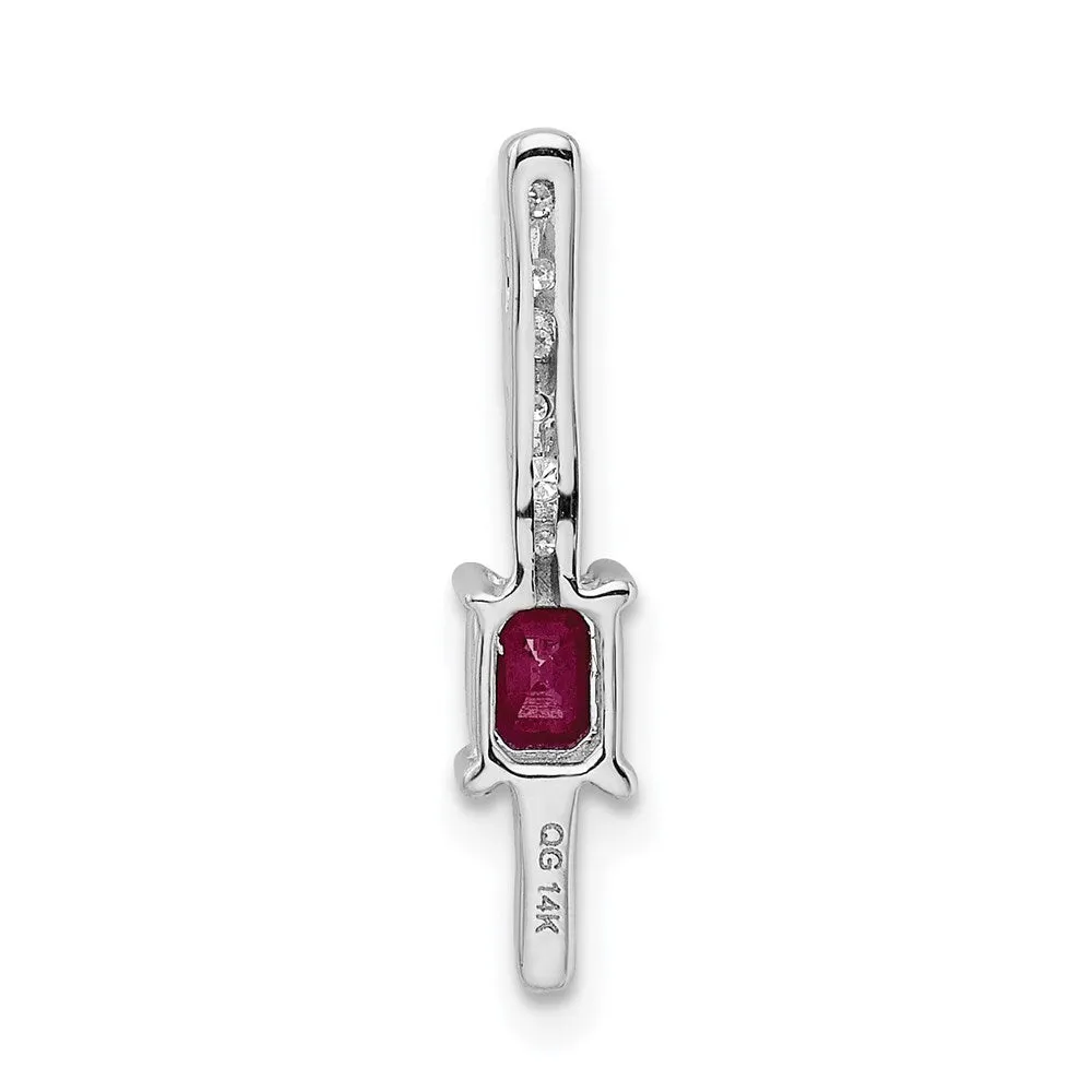 14k White Gold Diamond and .24 Ruby Fancy Chain Slide