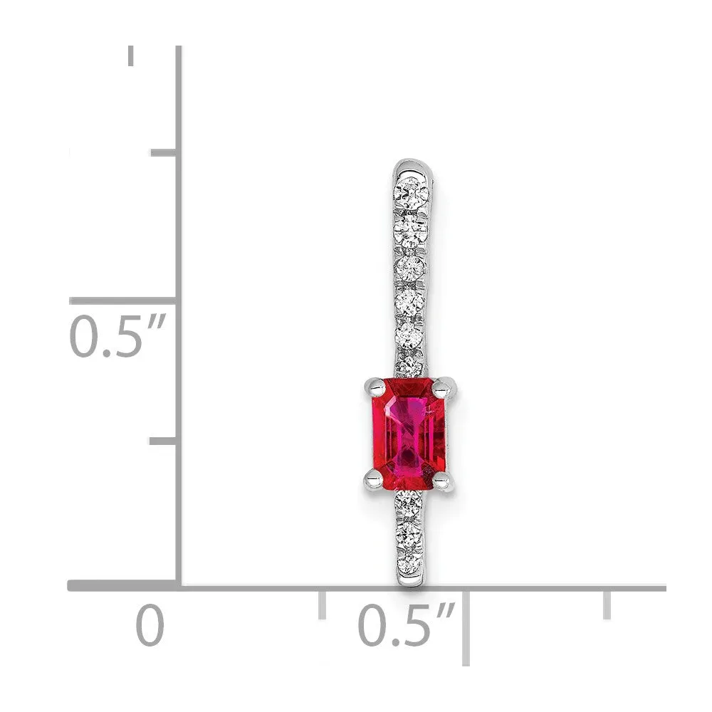 14k White Gold Diamond and .24 Ruby Fancy Chain Slide