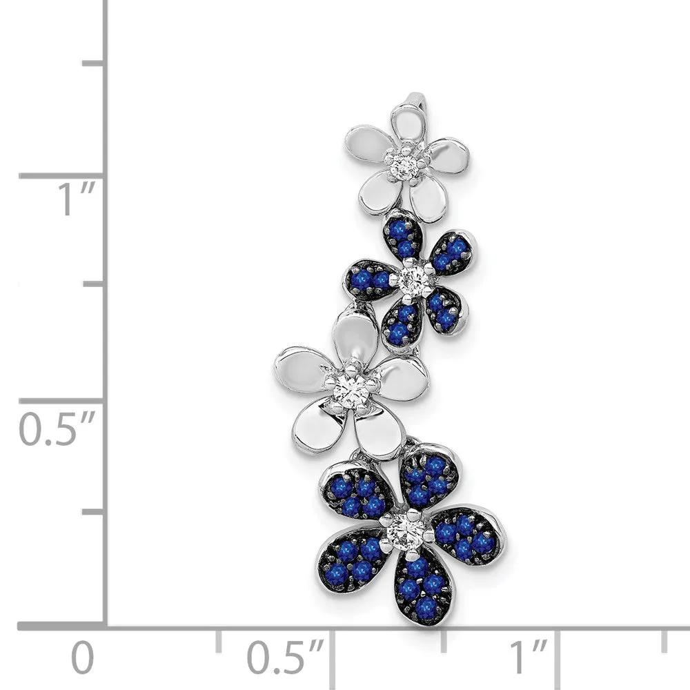 14k White Gold Diamond and .29 Sapphire 4 Flowers Pendant
