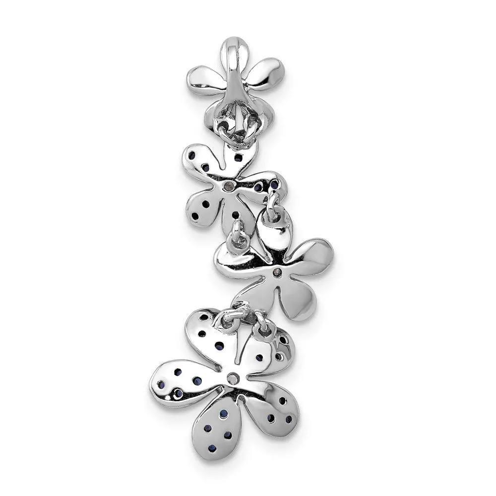 14k White Gold Diamond and .29 Sapphire 4 Flowers Pendant