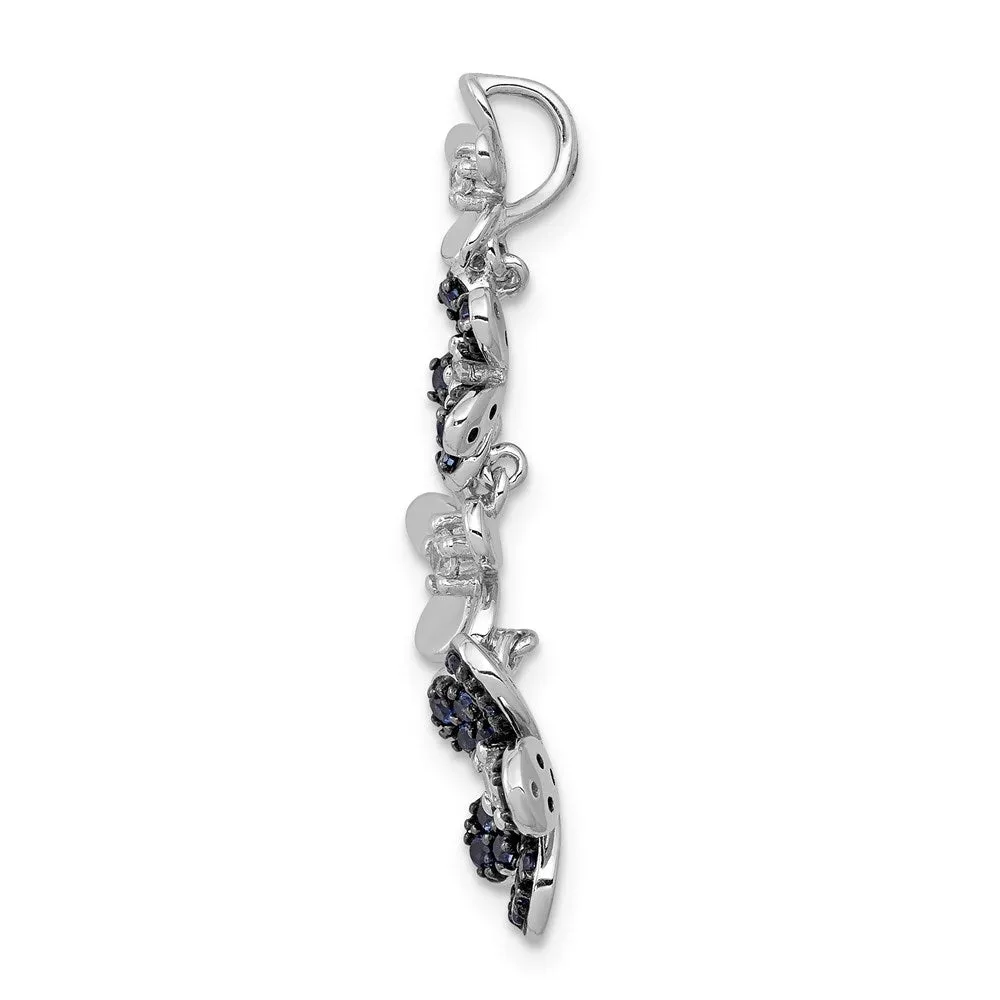 14k White Gold Diamond and .29 Sapphire 4 Flowers Pendant