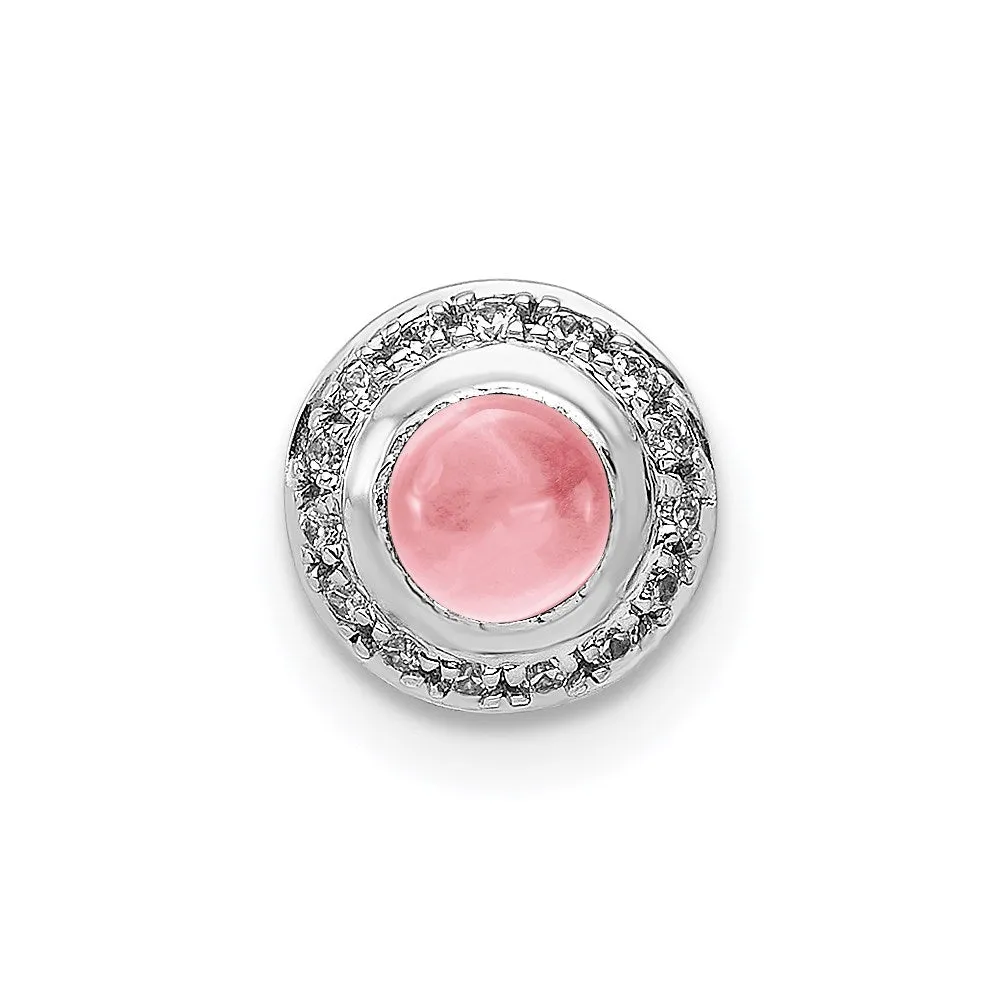 14k White Gold Diamond and Cabochon .47 Pink Tourmaline Chain Slide
