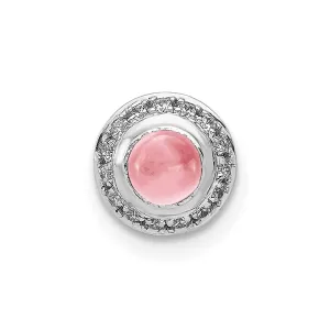 14k White Gold Diamond and Cabochon .47 Pink Tourmaline Chain Slide