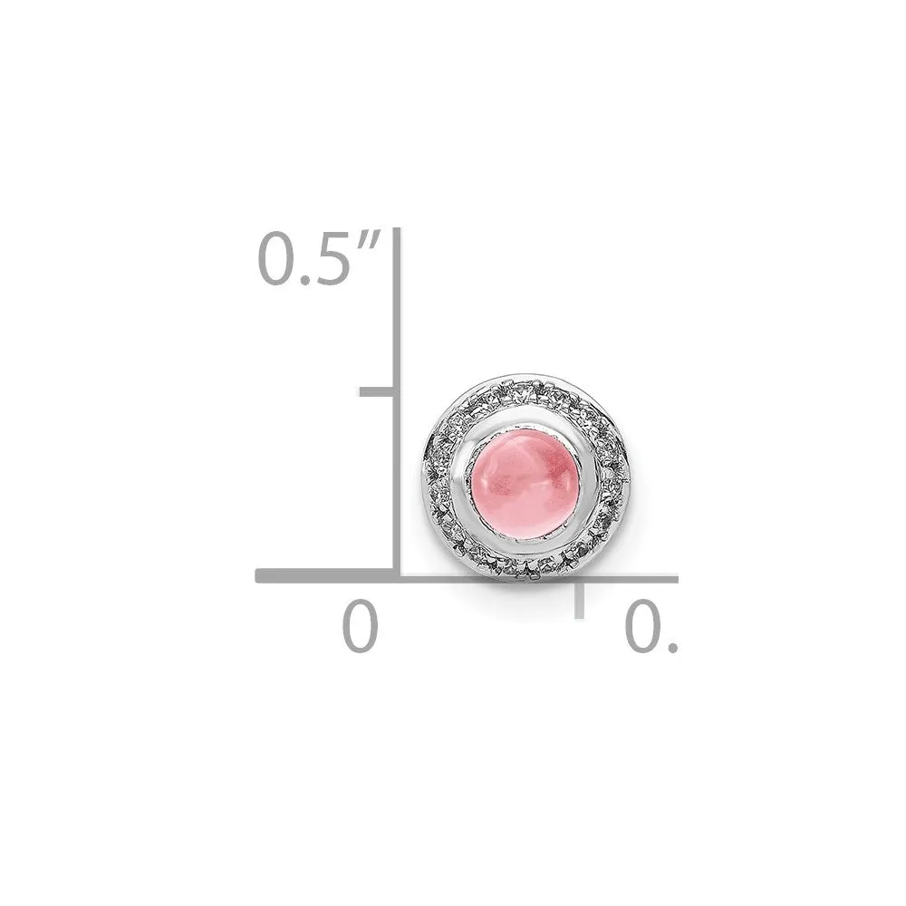 14k White Gold Diamond and Cabochon .47 Pink Tourmaline Chain Slide