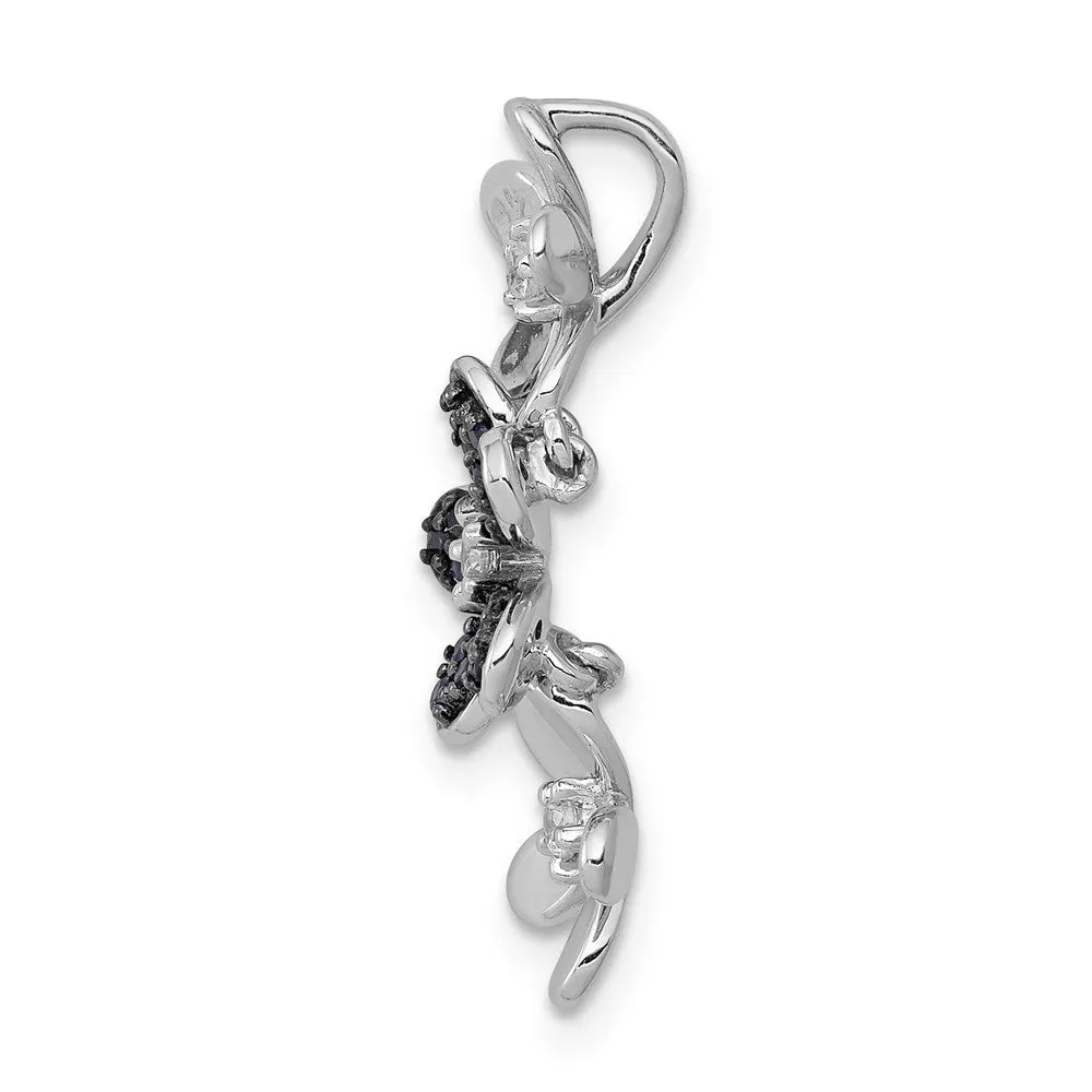 14k White Gold Diamond and Sapphire 3 Flowers Pendant