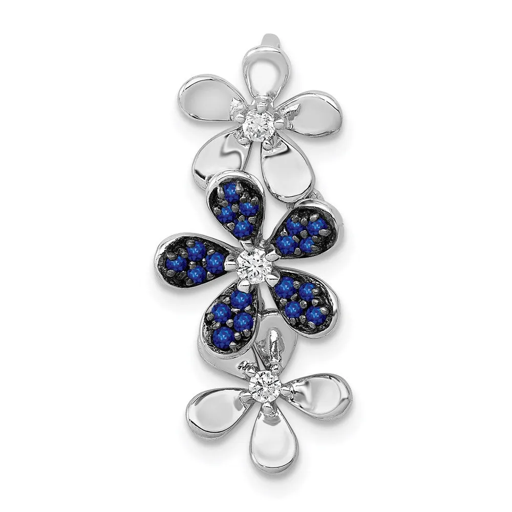 14k White Gold Diamond and Sapphire 3 Flowers Pendant